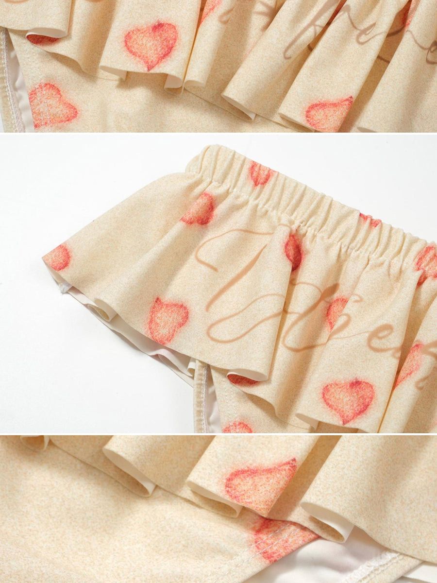 ♡₊˚Roe2me Dolly x Dotyears Heart Printed Ruffle-Detail Bikini - Roe2me Dolly