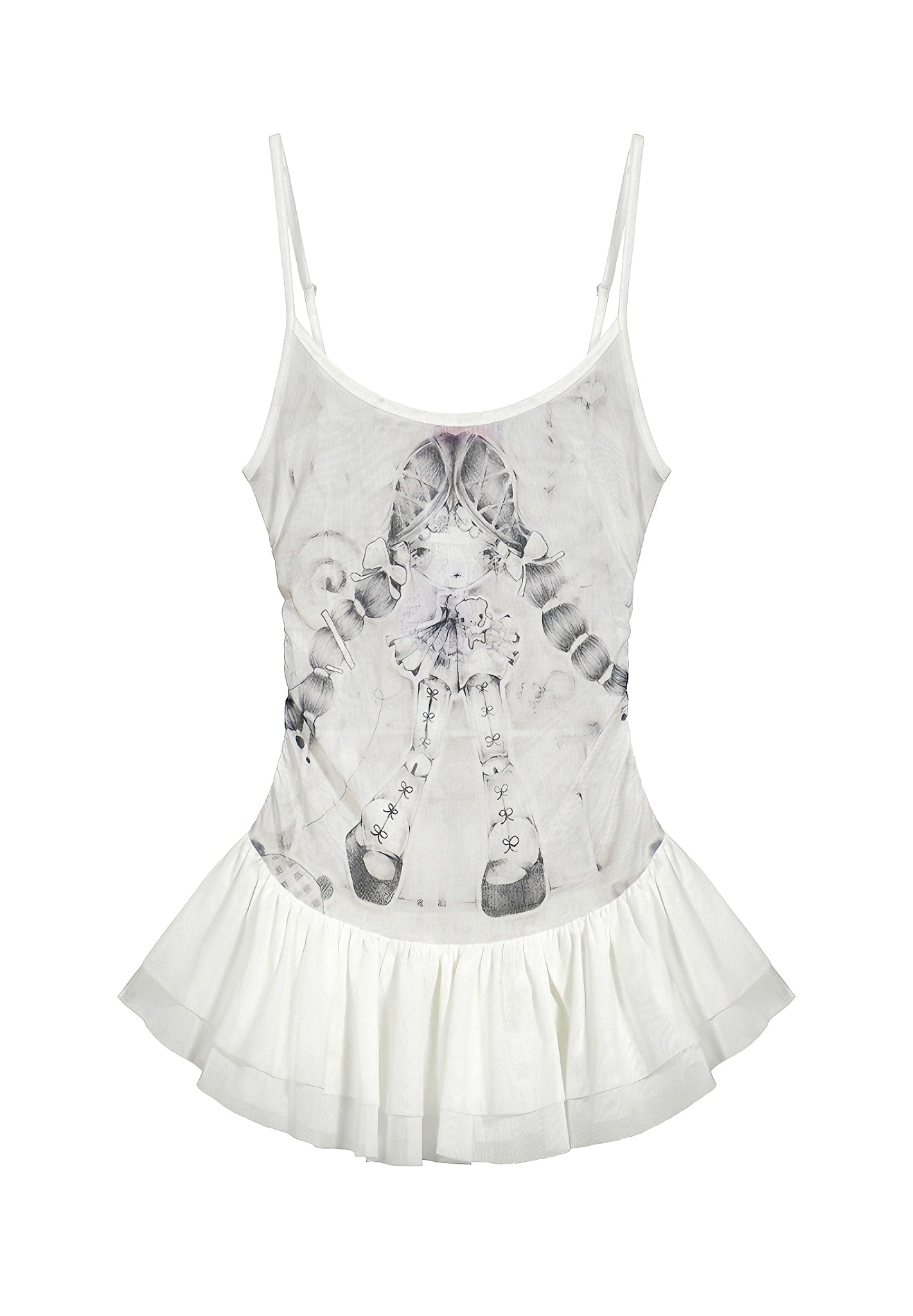 ♡₊˚Roe2me Dolly Printed Sleeveless Mesh Top - Roe2me Dolly