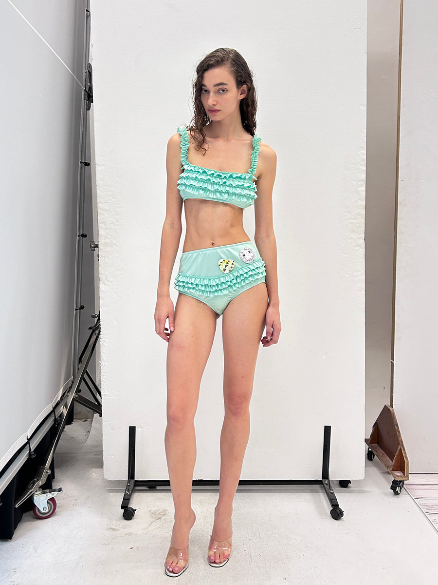 ♡₊˚Roe2me Dolly x Dotyears Ruffle-Detail Satin Bikini - Roe2me Dolly