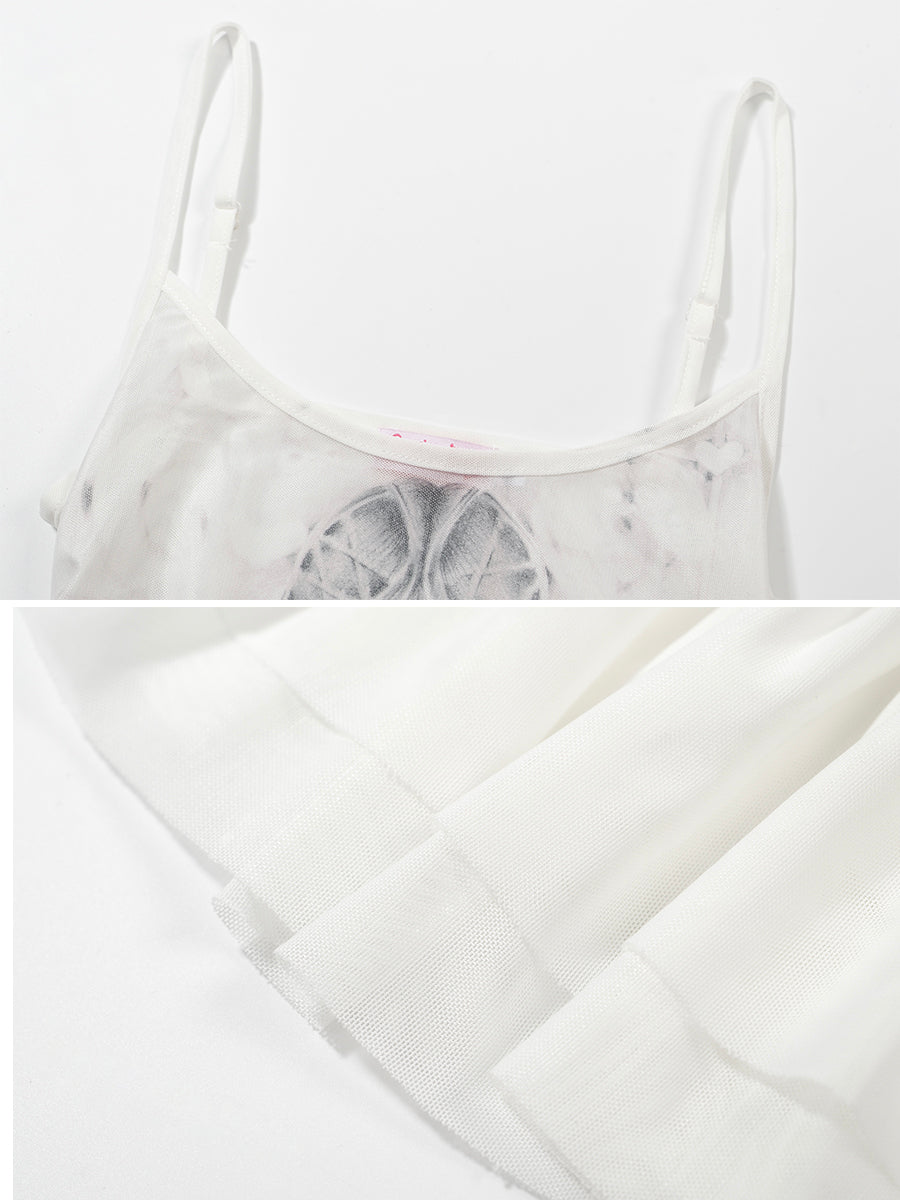 ♡₊˚Roe2me Dolly Printed Sleeveless Mesh Top - Roe2me Dolly
