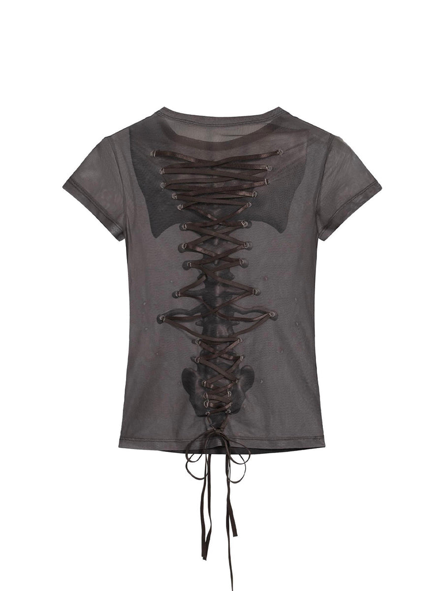 ♡₊˚Roe2me Dolly x Dotyears "Piercing Me" Printed Mesh Top - Roe2me Dolly