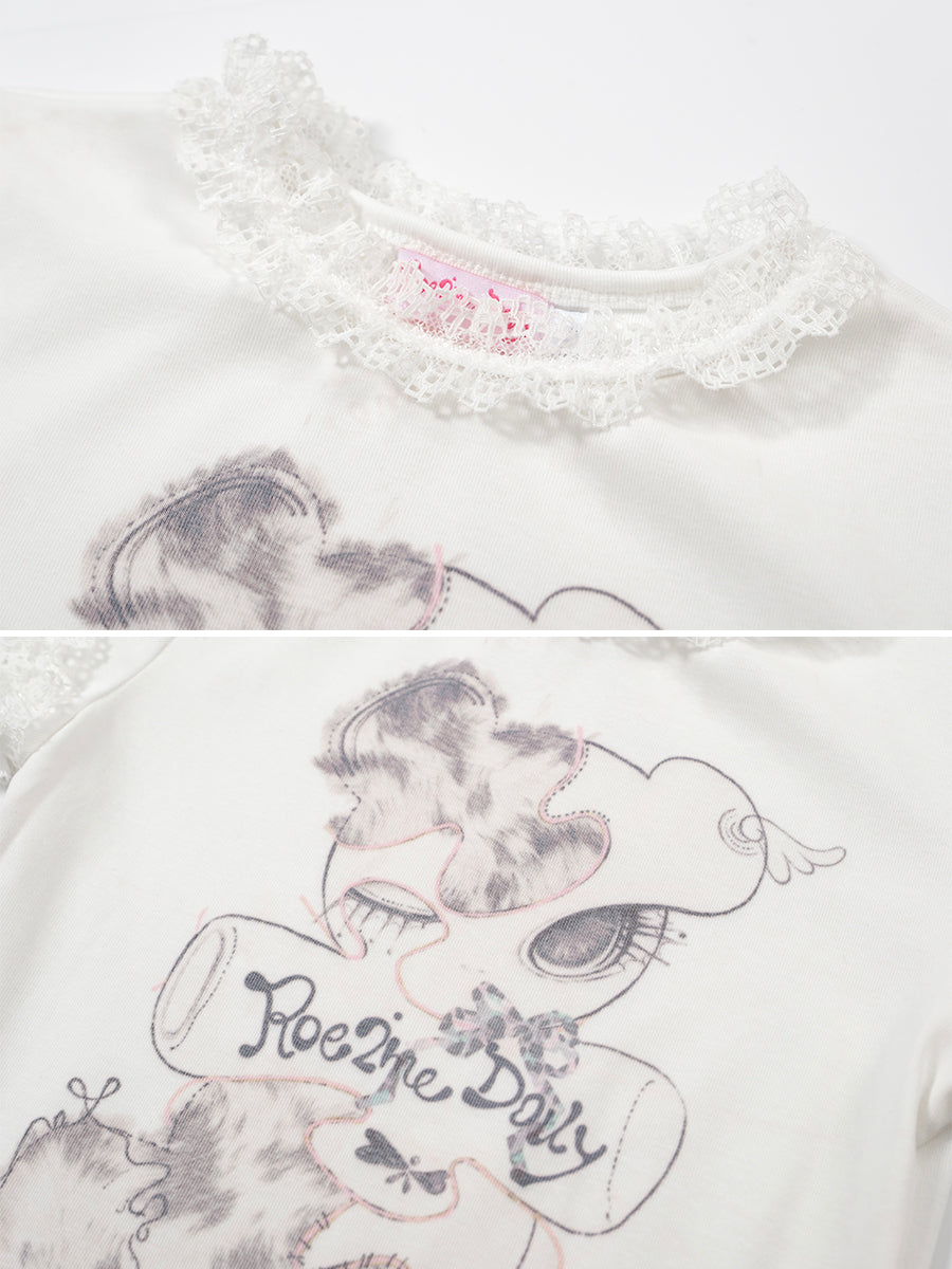 ♡₊˚Roe2me Dolly Cotton Top Shirt with Puzzle Bear - Roe2me Dolly