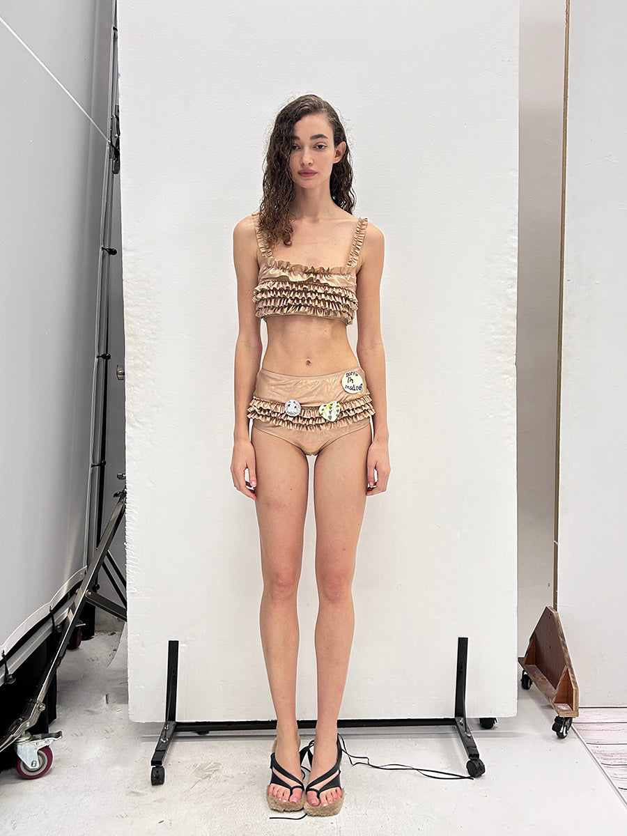 ♡₊˚Roe2me Dolly x Dotyears Ruffle-Detail Satin Bikini - Roe2me Dolly