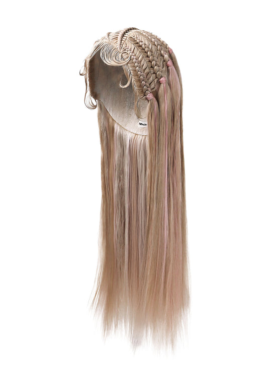 ʚɞ ⁺Brown-Pink Highlighted Braided Alpaca Wig with Baby Bangs