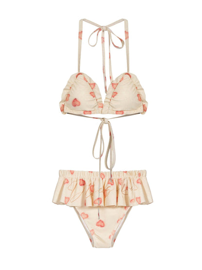 ♡₊˚Roe2me Dolly x Dotyears Heart Printed Ruffle-Detail Bikini - Roe2me Dolly