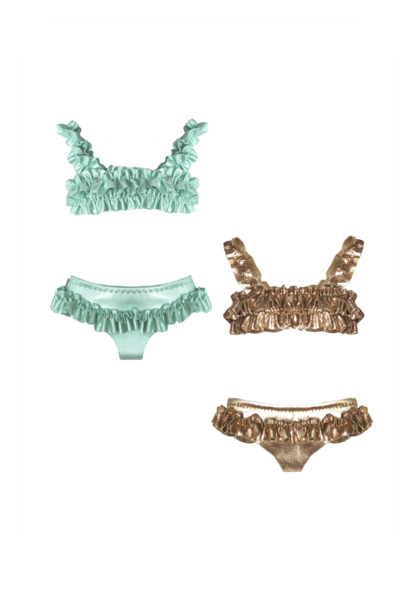 ʚɞ ⁺ “Echoes of the Sea"Ruffle-Detail Satin Bikini Set - Roe2me Dolly