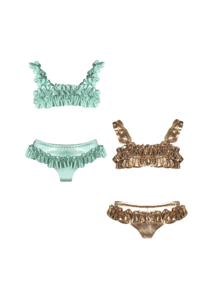 ʚɞ ⁺ “Echoes of the Sea"Ruffle-Detail Satin Bikini Set