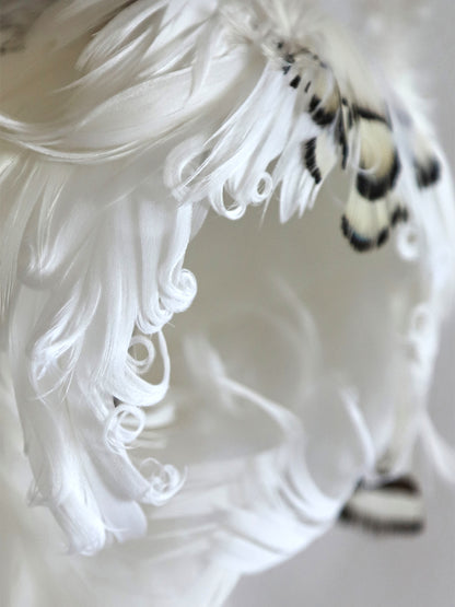 ʚɞ ⁺'Ivory Moth Dreamscape' Moth Veil Feather Wig