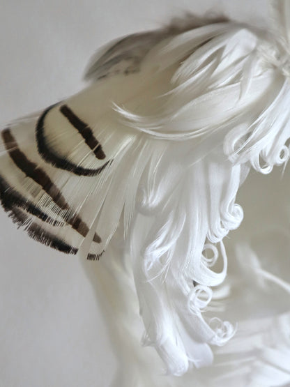 ʚɞ ⁺'Ivory Moth Dreamscape' Moth Veil Feather Wig