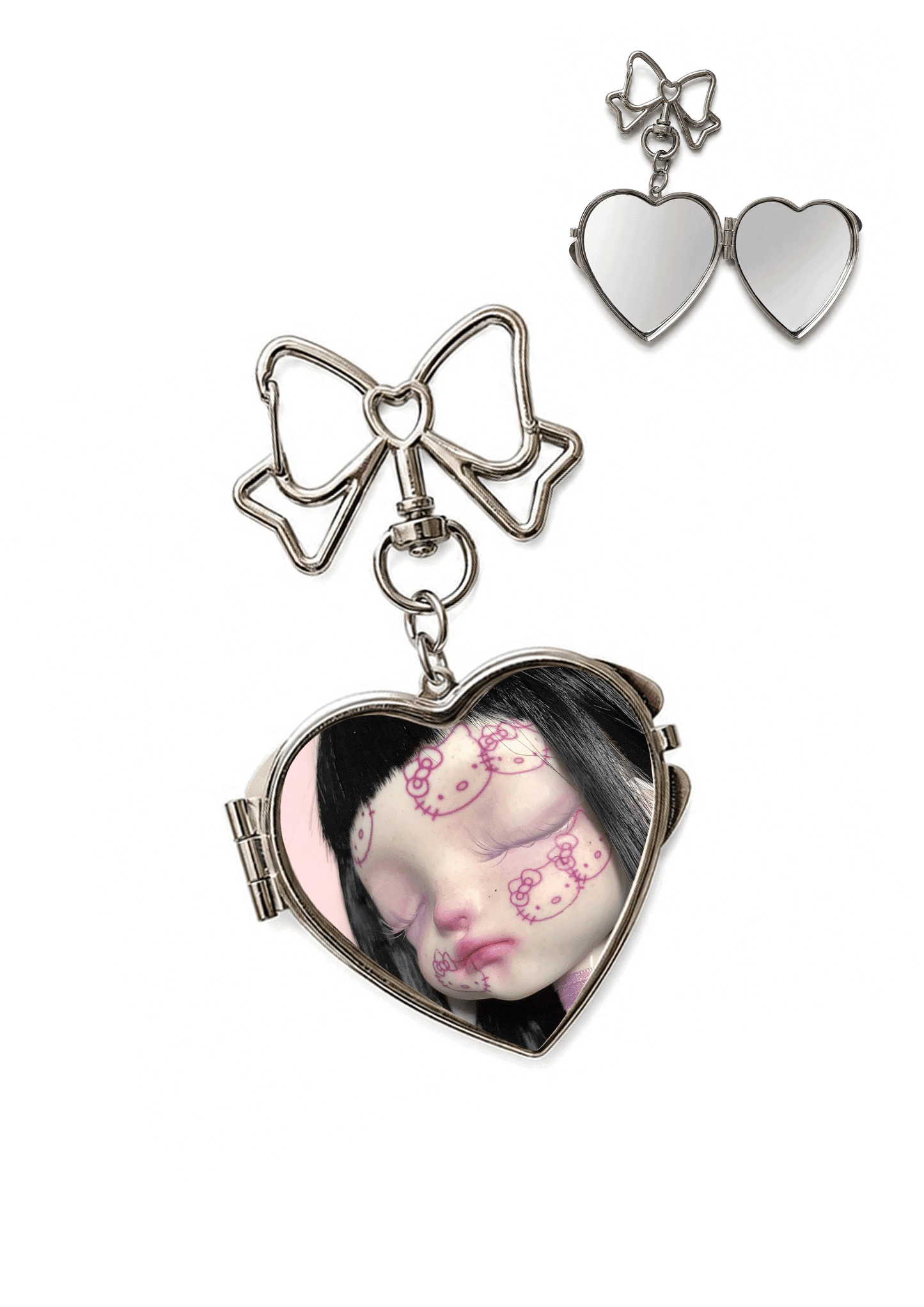 ♡₊˚Roe2me Dolly Lenticular Motion Winking Doll Heart Mirror Keychain