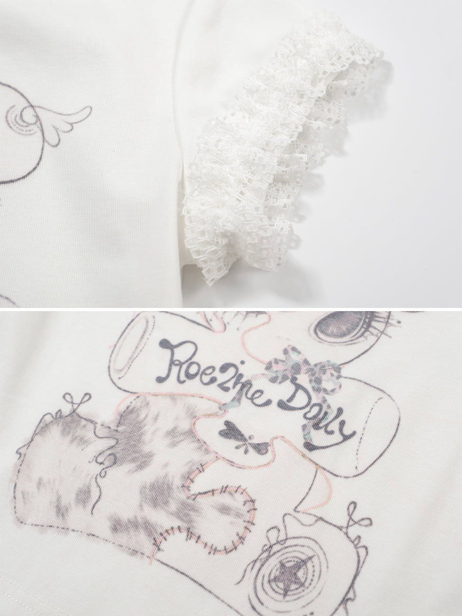 ♡₊˚Roe2me Dolly Cotton Top Shirt with Puzzle Bear