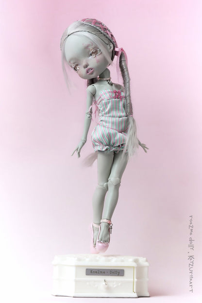 ʚɞ ⁺ "Key2urHeart" Striped Puffball Dress & Bunny Lace Headband - Roe2me Dolly