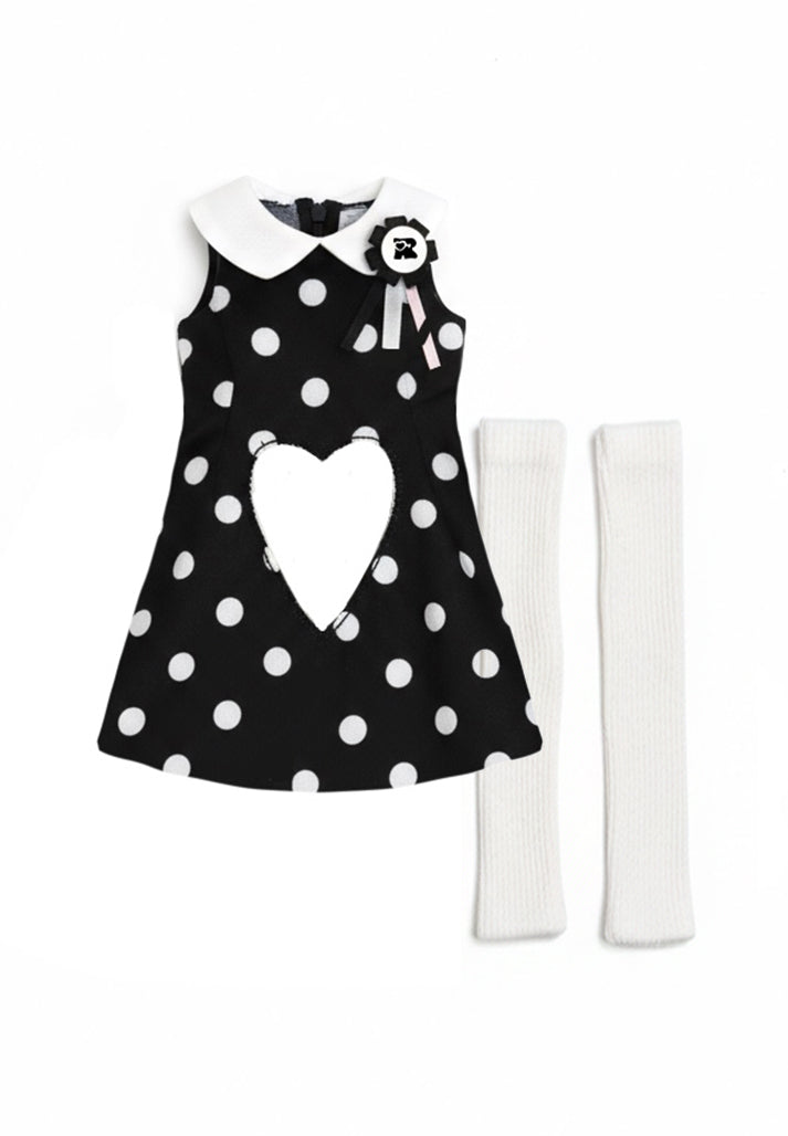 ʚɞ ⁺ Bows Attack Polka Dot Heart Cutout Dress